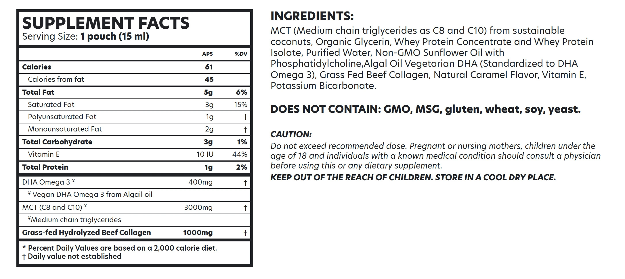Complete Collagen Plus supplement facts ingredient label full panel